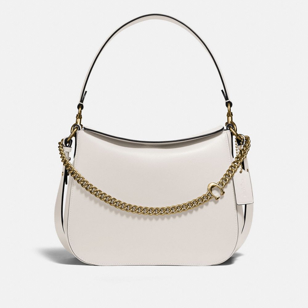 COACH®,SIGNATURE CHAIN HOBO,Leather,Large,Brass/Chalk,Front View
