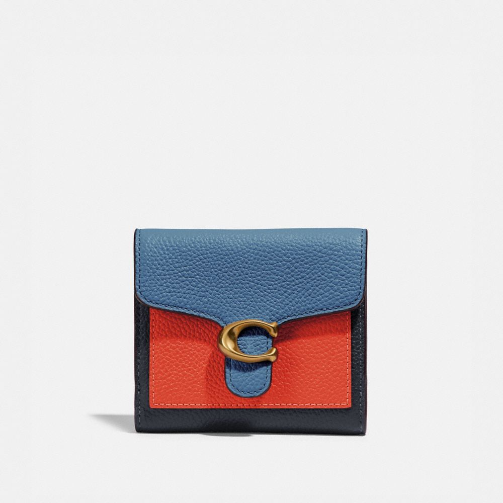 COACH®,TABBY SMALL WALLET IN COLORBLOCK,Leather,Brass/Lake Multi,Front View image number 0