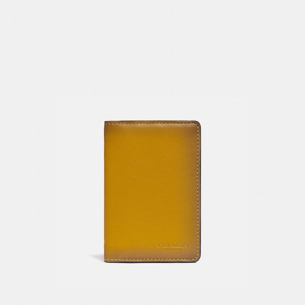 COACH®,CARD WALLET IN COLORBLOCK WITH SIGNATURE CANVAS DETAIL,Leather,Khaki/Flax,Front View