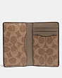 COACH®,CARD WALLET IN COLORBLOCK WITH SIGNATURE CANVAS DETAIL,Leather,Khaki/Flax,Inside View,Top View