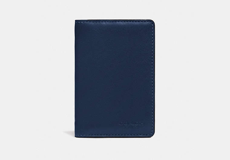 COACH®,CARD WALLET IN COLORBLOCK WITH SIGNATURE CANVAS DETAIL,Leather,True Navy Multi,Front View