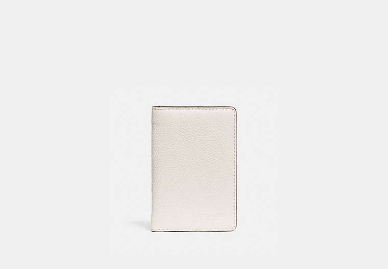 COACH®,CARD WALLET IN COLORBLOCK,Smooth Leather/Pebble Leather,Chalk/Black,Front View