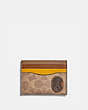 COACH®,CARD CASE IN COLORBLOCK SIGNATURE CANVAS WITH COACH PATCH,pvc,Khaki/Flax,Front View