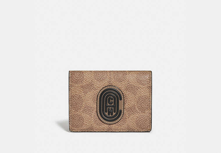 COACH®,ORIGAMI COIN WALLET IN COLORBLOCK SIGNATURE CANVAS WITH COACH PATCH,n/a,Khaki/Flax,Front View