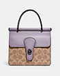 COACH®,WILLIS TOP HANDLE 18 IN SIGNATURE CANVAS,Signature Coated Canvas/Smooth Leather,Medium,Pewter/Tan Soft Lilac,Front View