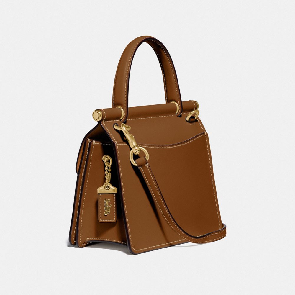 COACH®,WILLIS TOP HANDLE 18,Glovetan Leather,Mini,Brass/Sienna,Angle View