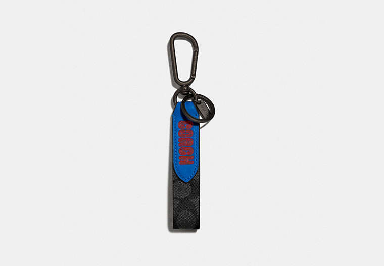 COACH®,LOOP KEY FOB IN COLORBLOCK SIGNATURE CANVAS WITH COACH PRINT,Charcoal Signature Multi,Front View