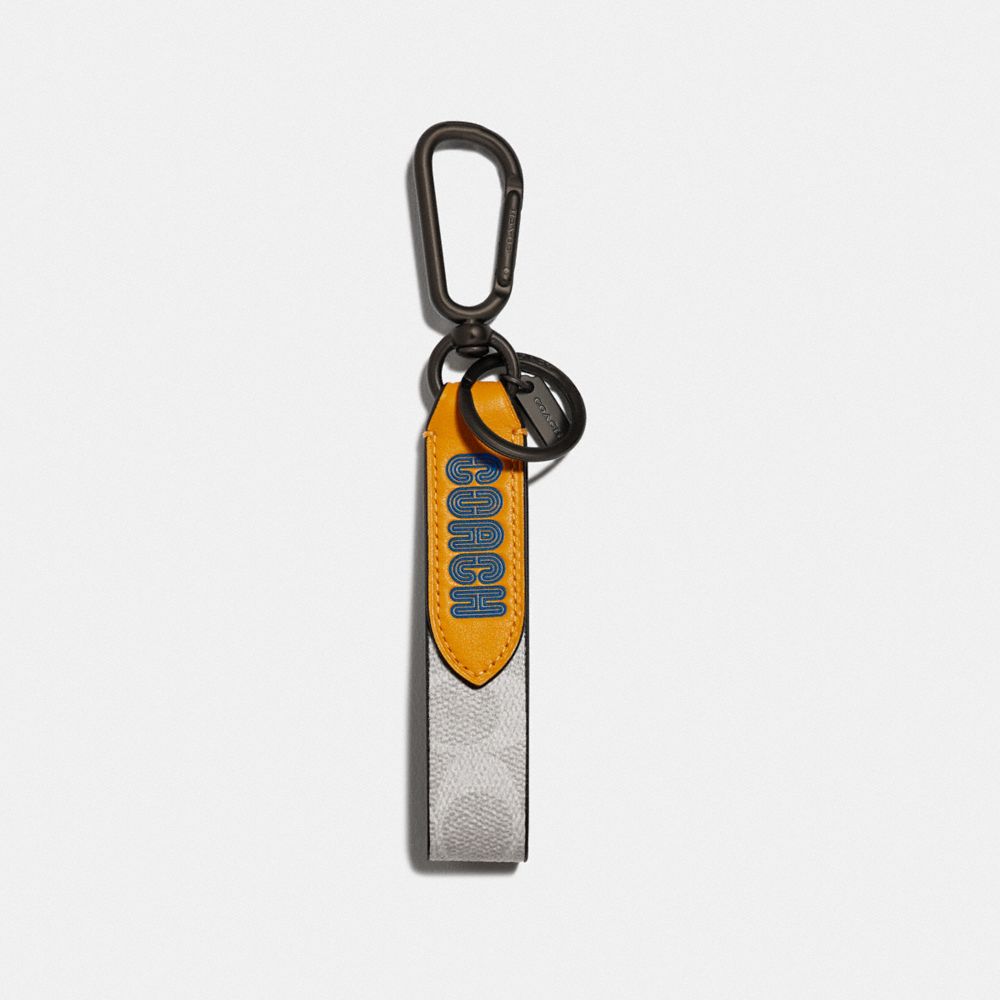 COACH®,LOOP KEY FOB IN COLORBLOCK SIGNATURE CANVAS WITH COACH PRINT,Chalk/Pollen,Front View