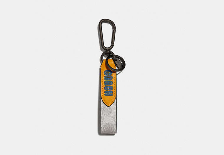 COACH®,LOOP KEY FOB IN COLORBLOCK SIGNATURE CANVAS WITH COACH PRINT,Chalk/Pollen,Front View