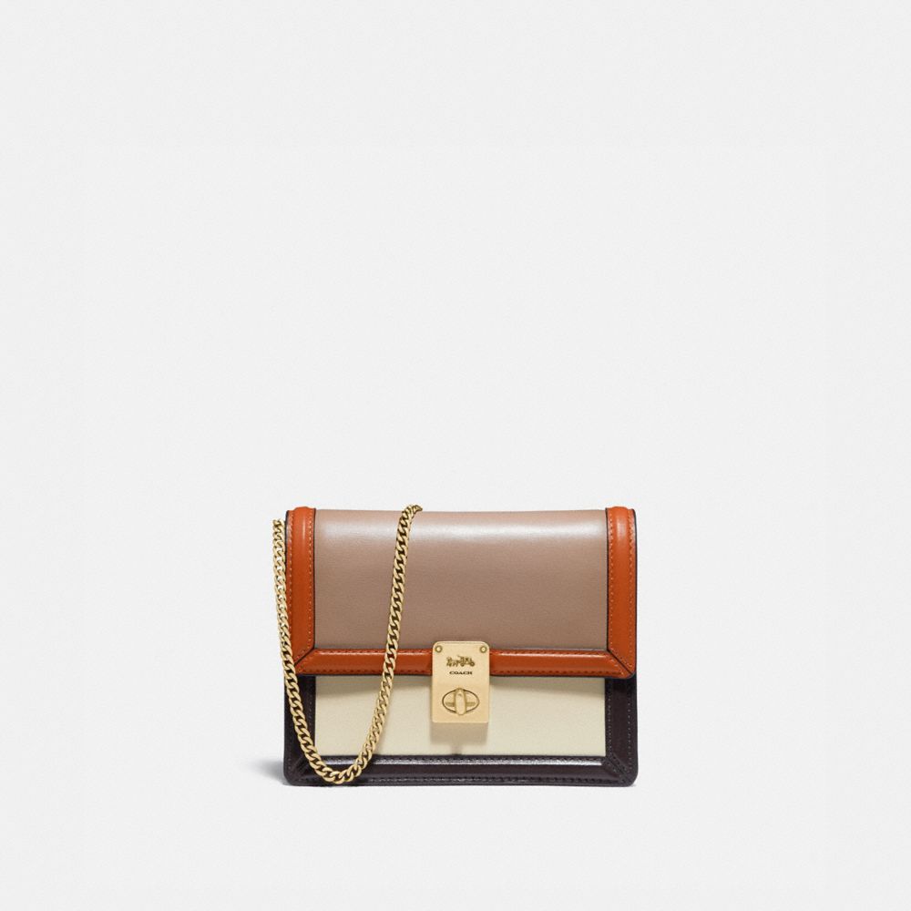 COACH®,HUTTON BELT BAG IN COLORBLOCK,Leather,Brass/Taupe Ginger Multi,Front View