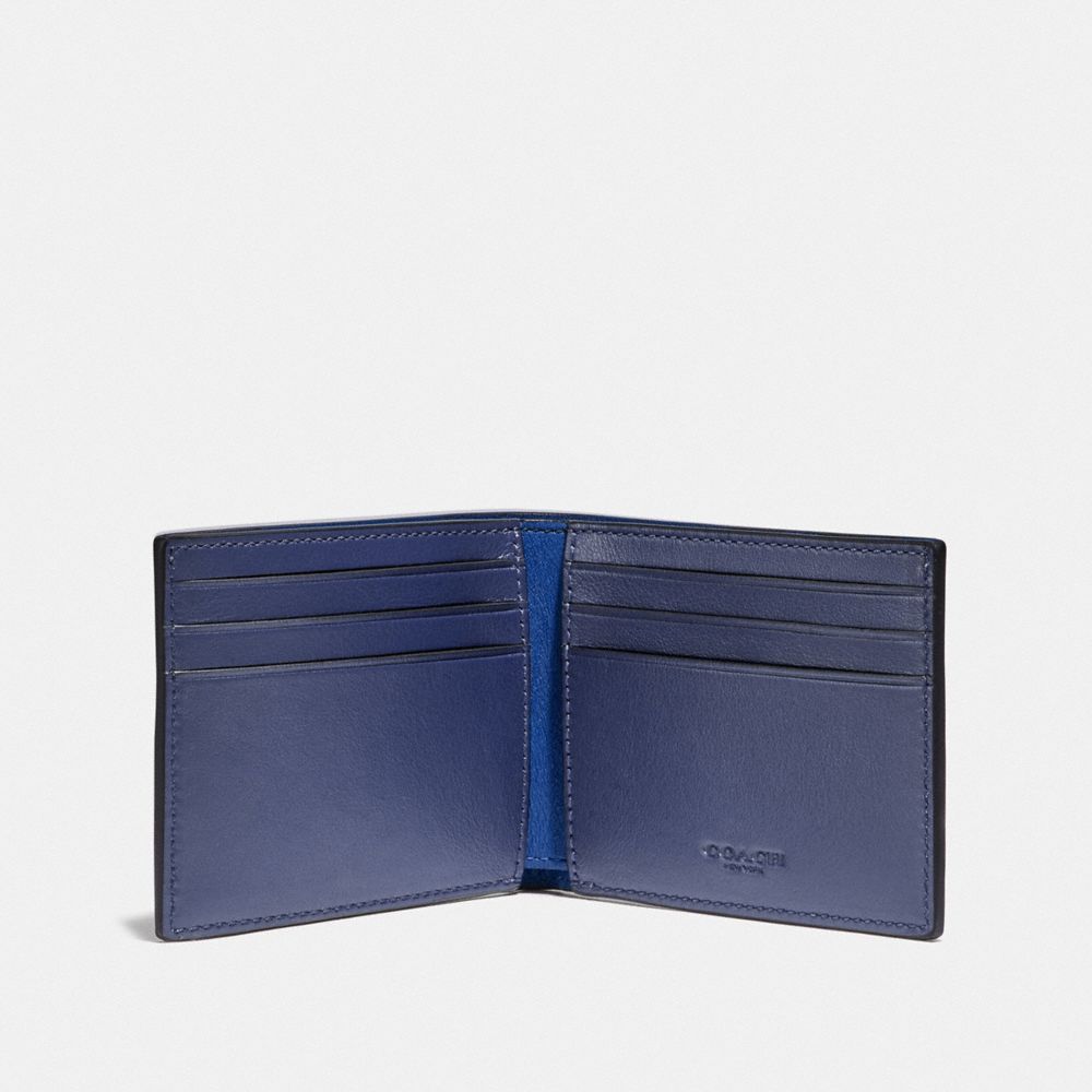 COACH®,SLIM BILLFOLD WALLET IN COLORBLOCK WITH COACH PATCH,n/a,Deep Sky/Blue Mist,Inside View,Top View