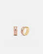 COACH®,KISSING SIGNATURE HUGGIE EARRINGS,Plated Brass/Enamel,Gold/Dusty Rose,Front View