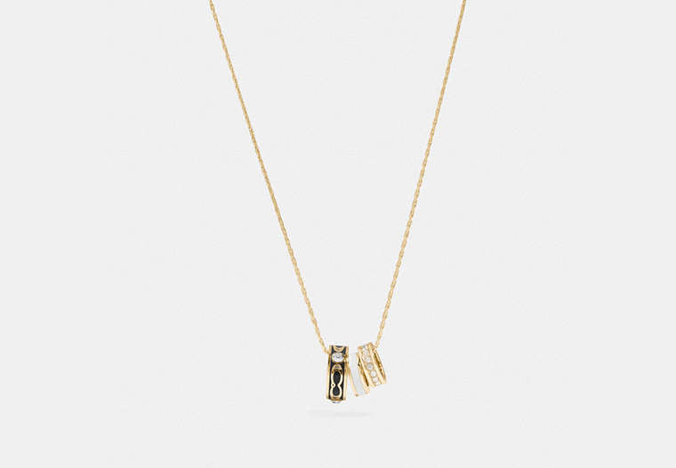 COACH®,SIGNATURE TRIO NECKLACE,Plated Brass/Enamel,Gold/Black,Front View