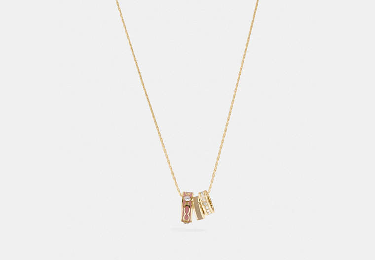 COACH®,SIGNATURE TRIO NECKLACE,Plated Brass/Enamel,Gold/Dusty Rose,Front View