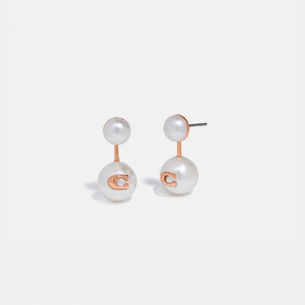 COACH Sculpted Signature Pearl Drop Stud Earrings COACH