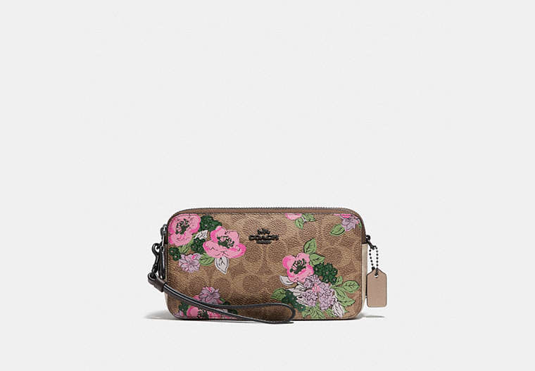 COACH®,KIRA CROSSBODY BAG IN SIGNATURE CANVAS WITH BLOSSOM PRINT,Signature Coated Canvas/Smooth Leather,Mini,Pewter/Tan Sand Print,Front View image number 0