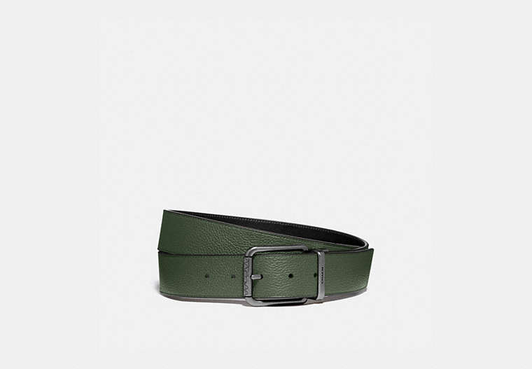 COACH®,ROLLER BUCKLE CUT-TO-SIZE REVERSIBLE BELT, 38MM,Leather,Leaf/Black,Front View