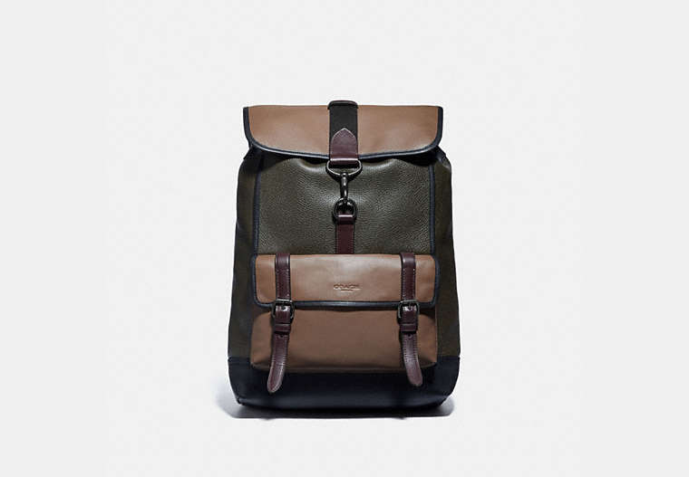 COACH®,BLEECKER BACKPACK IN COLORBLOCK,Leather,Large,Black Copper/Army Green Multi,Front View