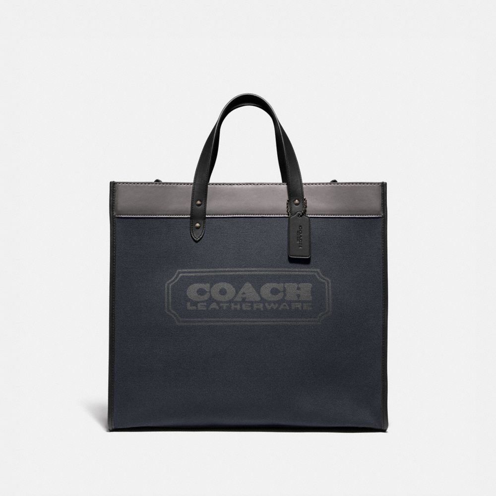 COACH®,FIELD TOTE BAG 40 IN COLORBLOCK,canvas,X-Large,Midnight Navy/Black Copper,Front View