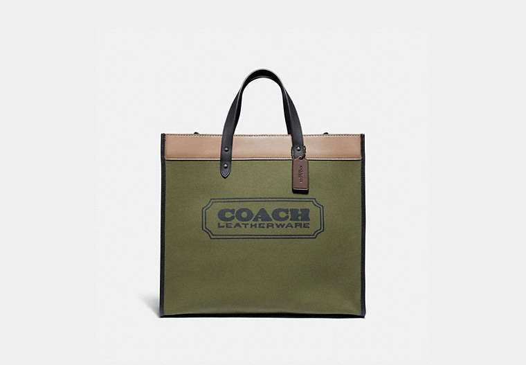 COACH®,FIELD TOTE BAG 40 IN COLORBLOCK,canvas,X-Large,Black Copper/Army Green Multi,Front View