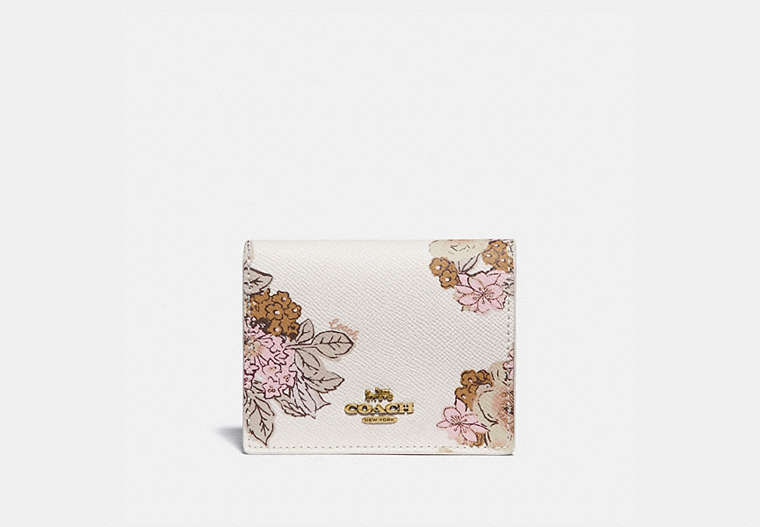 COACH®,SMALL SNAP WALLET WITH FLORAL BOUQUET PRINT,Brass/Chalk,Front View