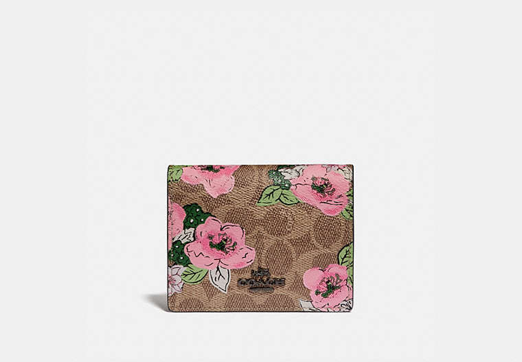 Petit portefeuille à boutons-pression en toile emblématique à imprimé fleurs