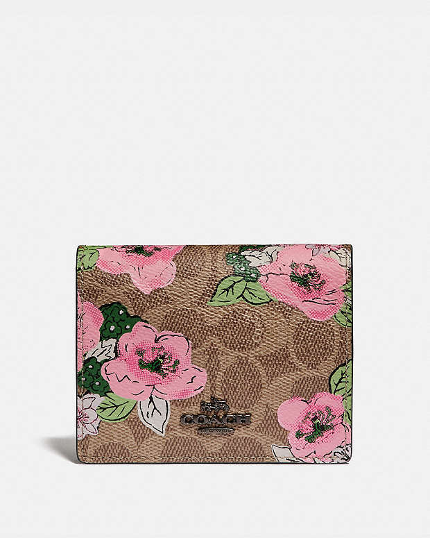 COACH® | Small Snap Wallet In Signature Canvas With Blossom Print