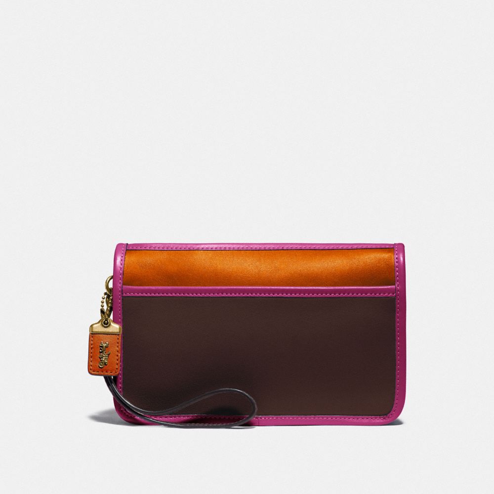 COACH®,BRITT WRISTLET IN COLORBLOCK,Leather,Mini,Brass/Dark Teak Multi,Front View