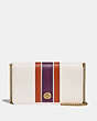 COACH®,CALLIE FOLDOVER CHAIN CLUTCH WITH VARSITY STRIPE,Leather,Mini,Brass/Chalk Multi,Front View
