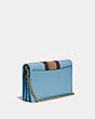 COACH®,CALLIE FOLDOVER CHAIN CLUTCH WITH VARSITY STRIPE,Leather,Mini,Brass/Pacific Blue Multi,Angle View