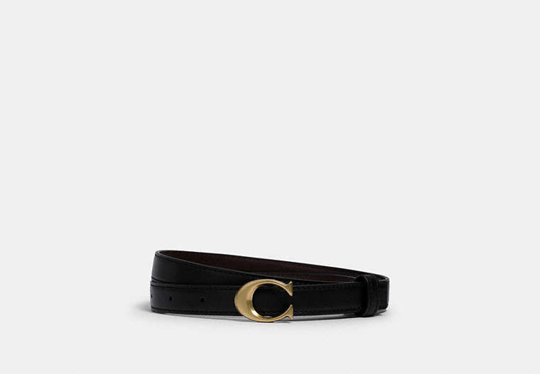 COACH®,SIGNATURE BUCKLE BELT, 18MM,Leather,Brass/BLACK/OXBLOOD,Front View