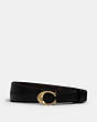 COACH®,SIGNATURE BUCKLE BELT, 18MM,Leather,Brass/BLACK/OXBLOOD,Front View