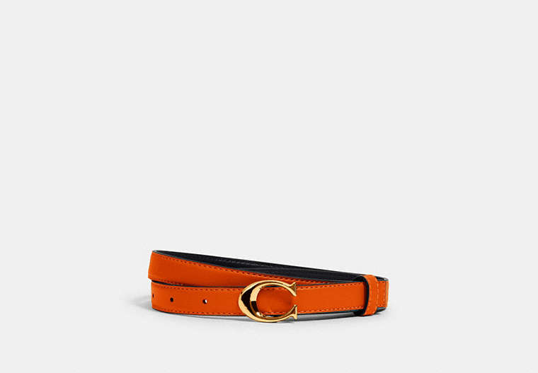 COACH®,SIGNATURE BUCKLE BELT, 18MM,Leather,Gold/Sunbeam,Front View