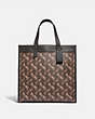 COACH®,FIELD TOTE WITH HORSE AND CARRIAGE PRINT,Coated Canvas/Pebble Leather,Pewter/Brown Black,Front View