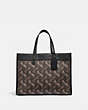 COACH®,FIELD TOTE 30 WITH HORSE AND CARRIAGE PRINT,Coated Canvas/Pebble Leather,Large,Pewter/Brown Black,Front View