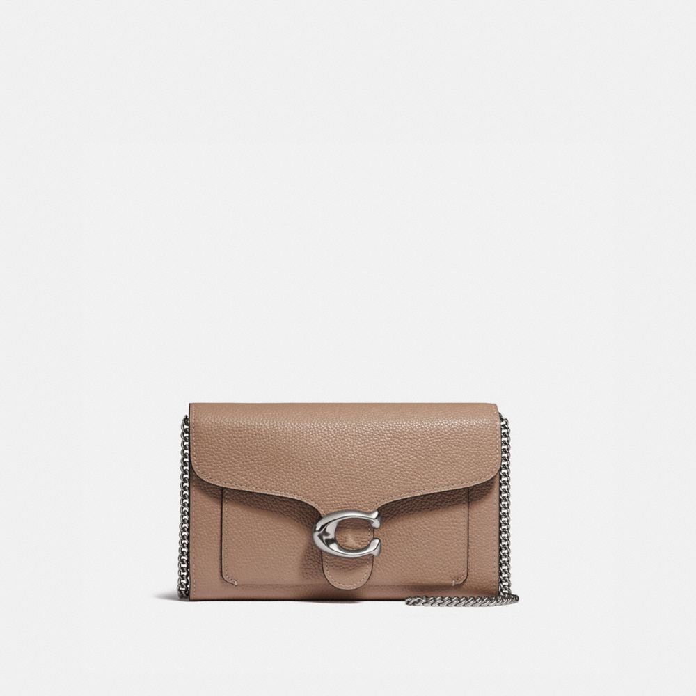 COACH®,TABBY CHAIN CLUTCH,Pebbled Leather,Mini,Light Antique Nickel/Taupe,Front View