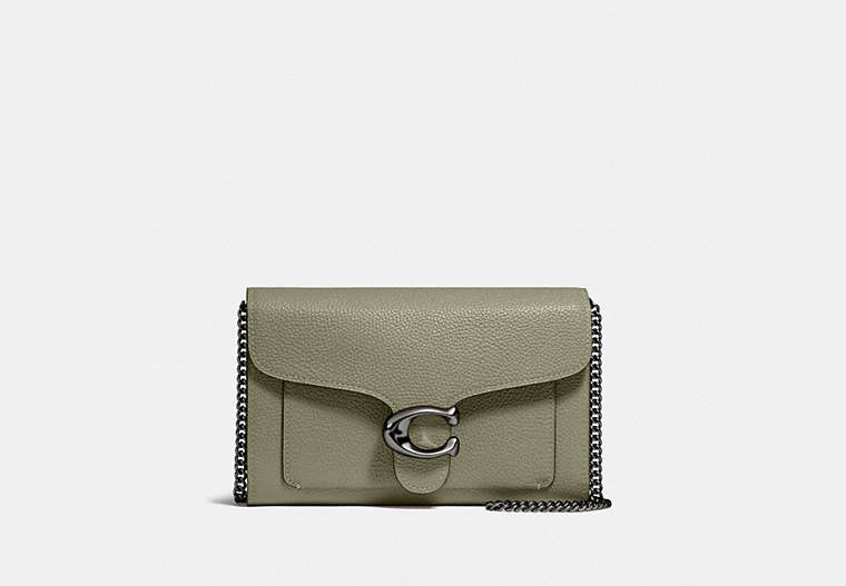 COACH®,TABBY CHAIN CLUTCH,Pebbled Leather,Mini,Pewter/Light Fern,Front View