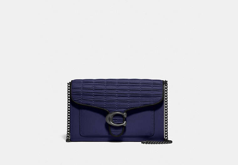 COACH®,TABBY CHAIN CLUTCH WITH PLEATING,Smooth Leather,Mini,Pewter/Cadet/Black,Front View