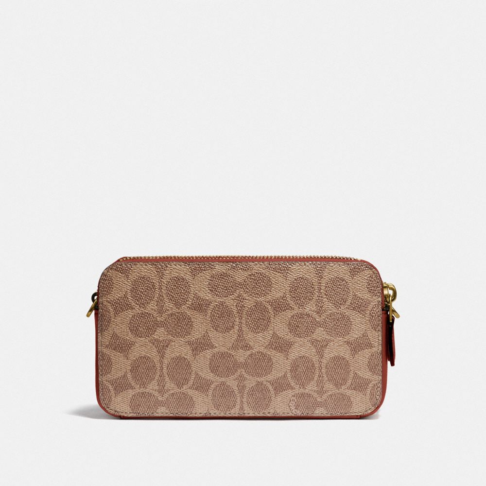 COACH®,KIRA CROSSBODY BAG IN COLORBLOCK SIGNATURE CANVAS,Mini,Brass/Tan/Rust,Back View