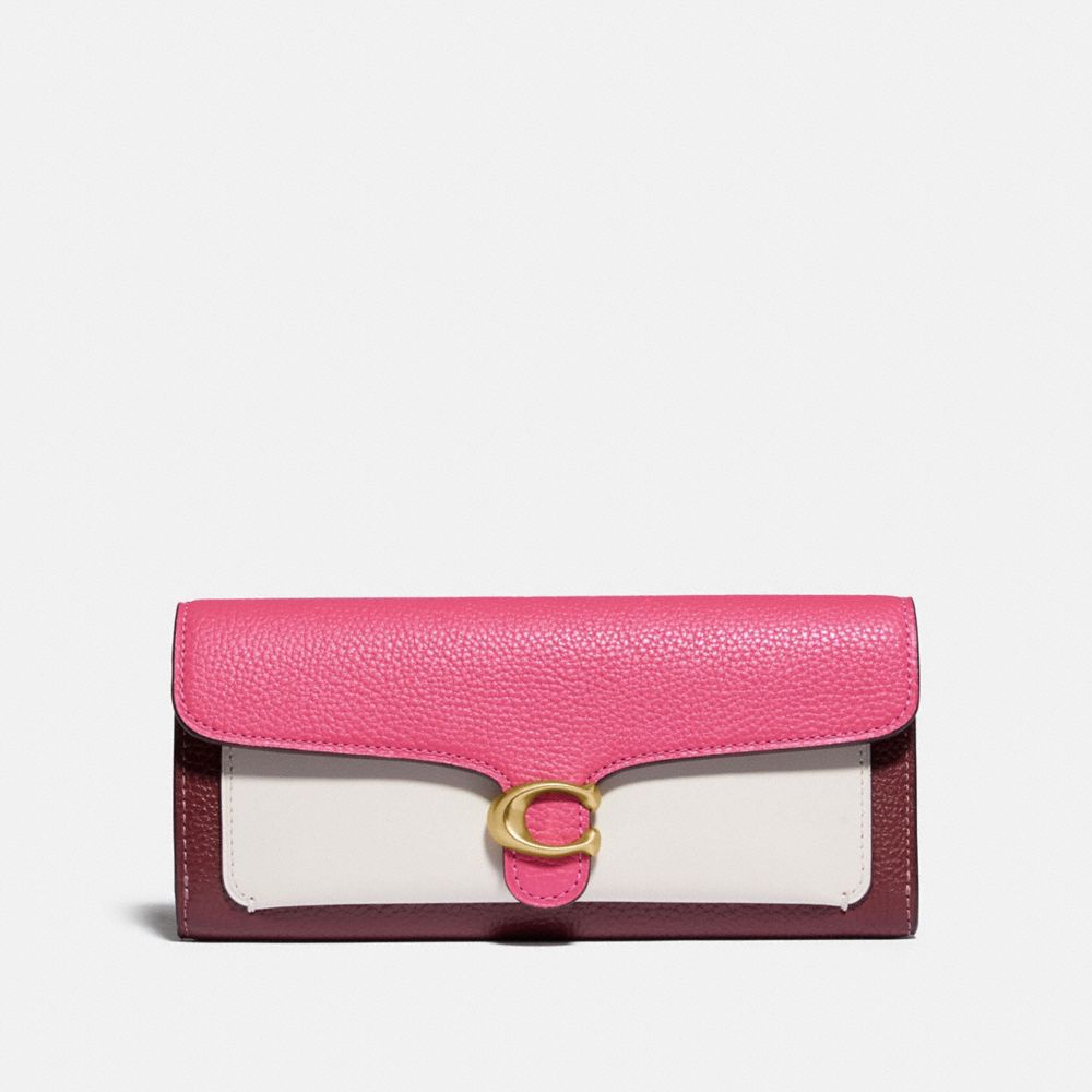 COACH®,TABBY LONG WALLET IN COLORBLOCK,Brass/Confetti Pink Multi,Front View image number 0