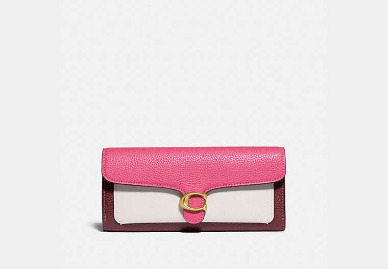 COACH®,TABBY LONG WALLET IN COLORBLOCK,Leather,Brass/Confetti Pink Multi,Front View image number 0