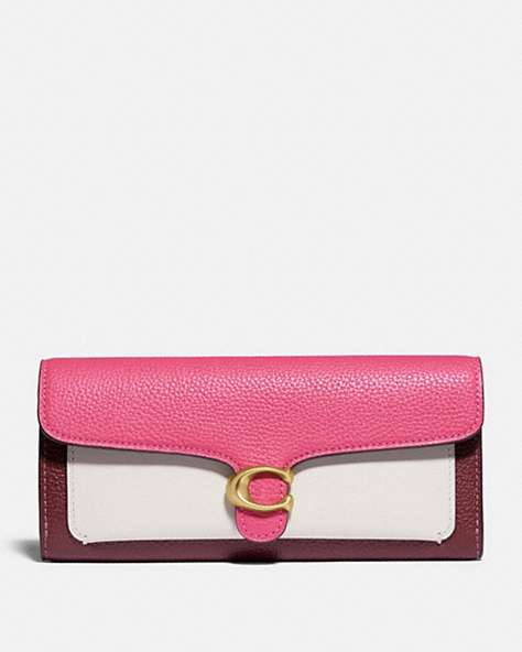 COACH®,TABBY LONG WALLET IN COLORBLOCK,Leather,Brass/Confetti Pink Multi,Front View