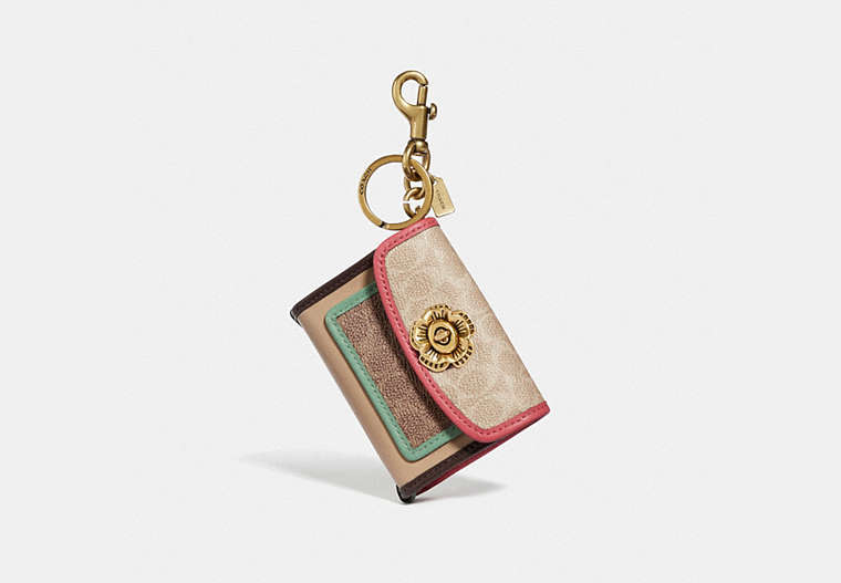 COACH®,PARKER BAG CHARM IN COLORBLOCK SIGNATURE CANVAS,Leather,Brass/Sand Tan Multi,Front View