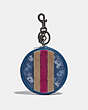 COACH®,COIN CASE BAG CHARM WITH HORSE AND CARRIAGE PRINT AND VARSITY STRIPE,Leather,Pewter/True Blue,Front View