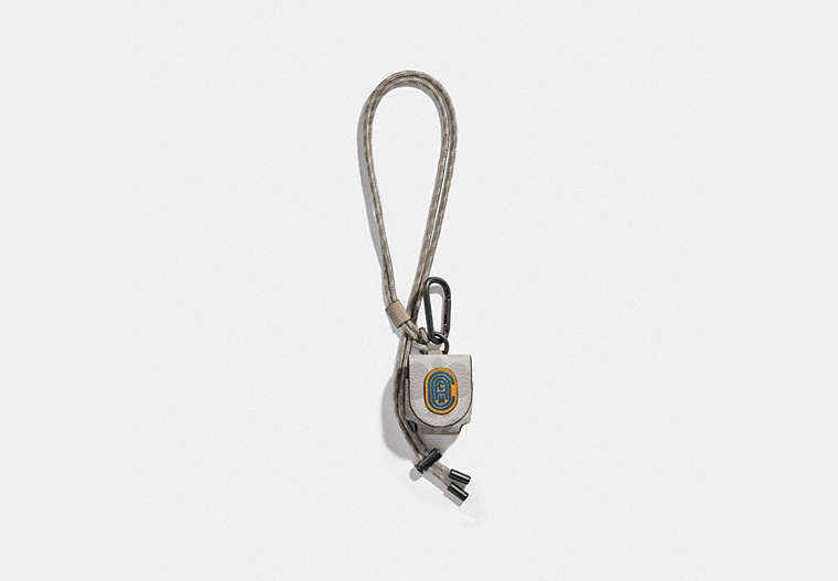 COACH®,WIRELESS EARBUD CASE IN SIGNATURE CANVAS WITH COACH PATCH,n/a,Chalk/Pollen,Front View