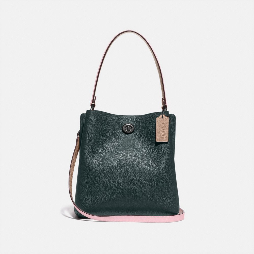 Minimalist Colorblock Bucket Bag, All-match Turn-lock Shoulder Bag