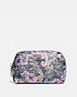 COACH®,SMALL BOXY COSMETIC CASE WITH HERITAGE FLORAL PRINT,Nylon,Medium,Pewter/Soft Lilac Multi,Front View