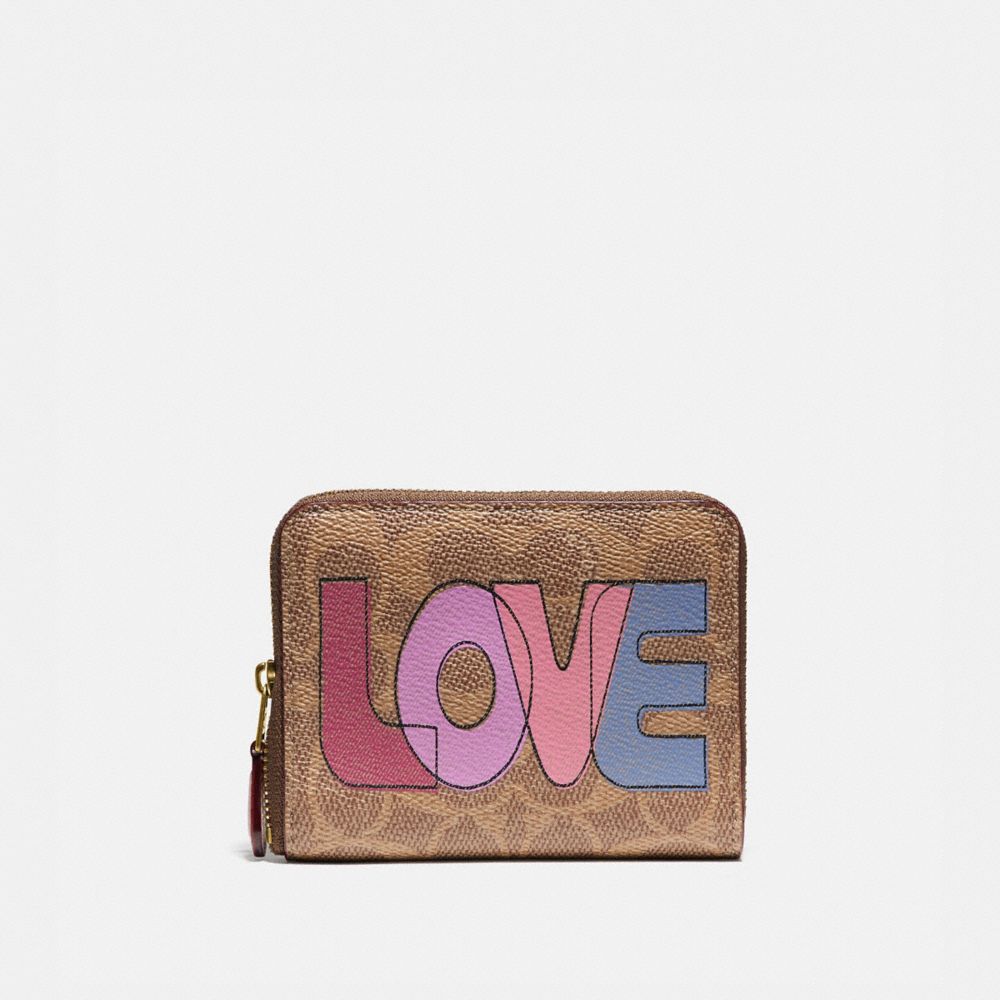 Small Zip Around Wallet In Signature Canvas With Love Print