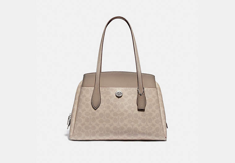 COACH®,LORA CARRYALL IN SIGNATURE CANVAS,pvc,X-Large,Light Antique Nickel/Sand Taupe,Front View