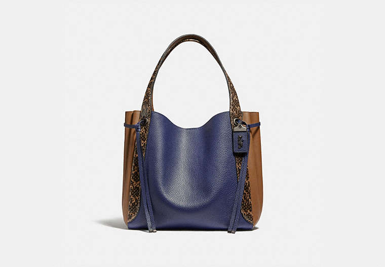 COACH®,HARMONY HOBO IN COLORBLOCK WITH SNAKESKIN DETAIL,Leather,Medium,Pewter/Cadet Multi,Front View